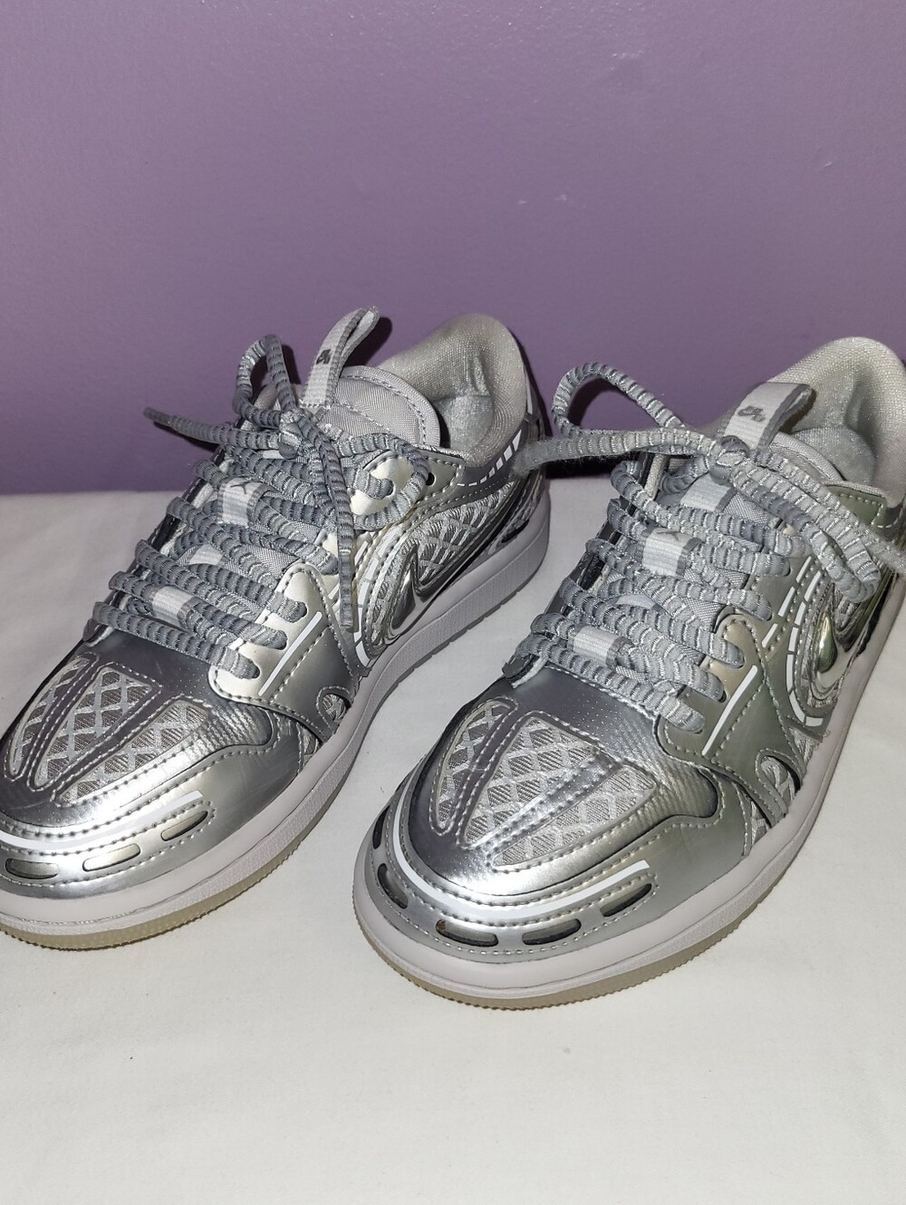 METALLIC Silver NIKE Air Jordan 1 Low Method of Make V3 Sneakers Shoes Y5 W6